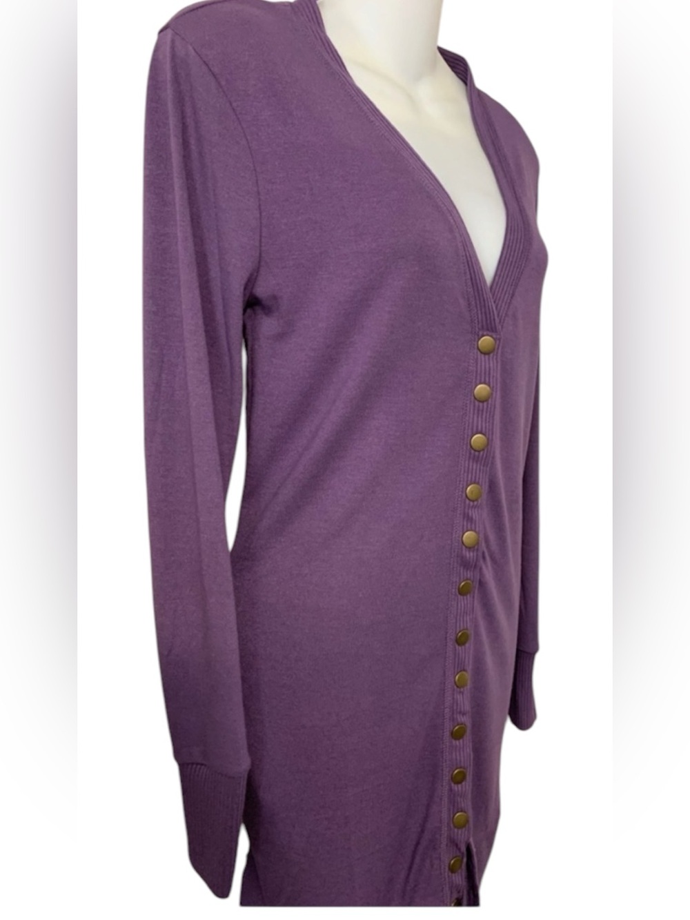 Lilac Cardigan Thigh length long sleeve snap button